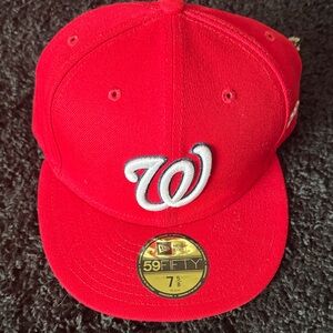 New Men's Washington Nationals New Era Red On-Field 59FIFTY Fitted Hat. Sz.7 5/8